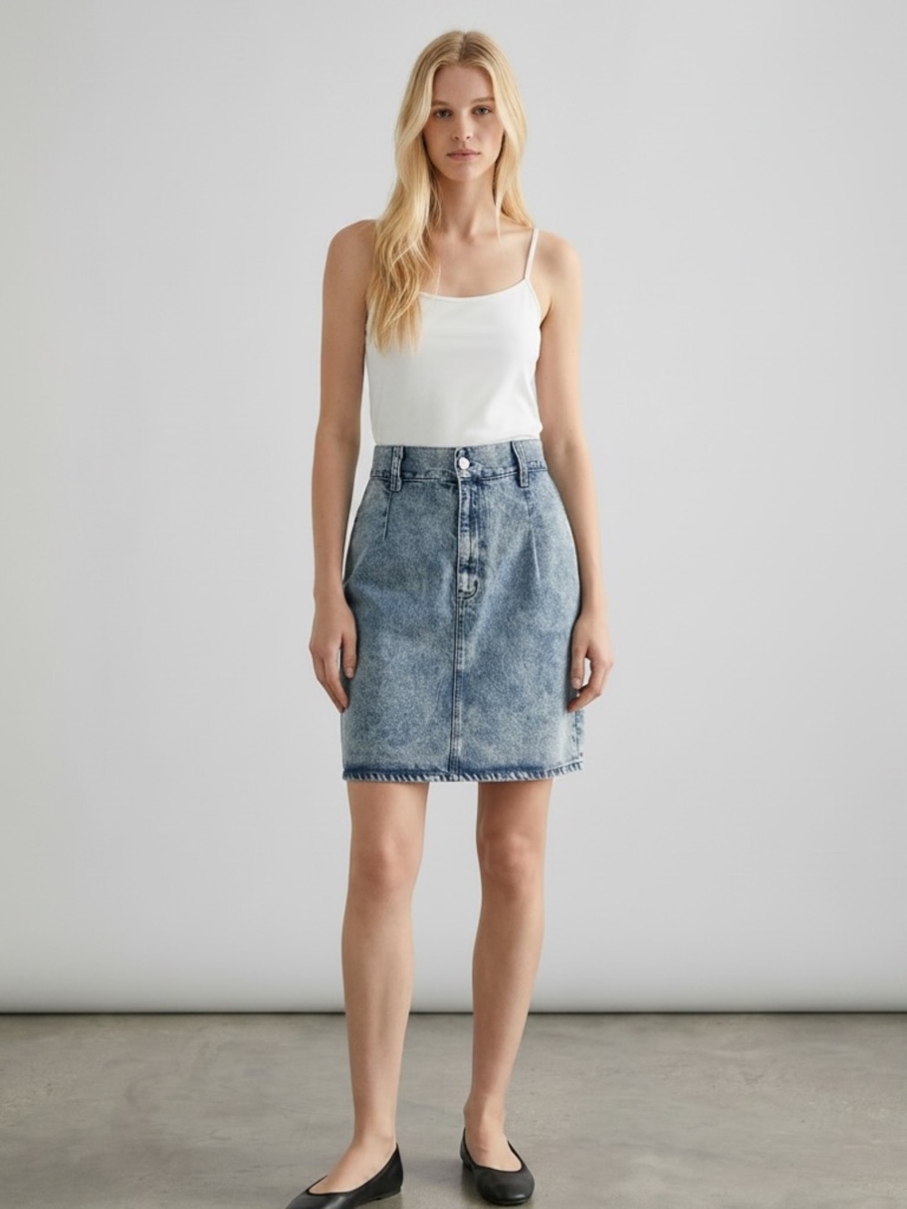 Vintage 80s KAYO of Calofornia Light Blue acid wash Denim Skirt.  Above Knee